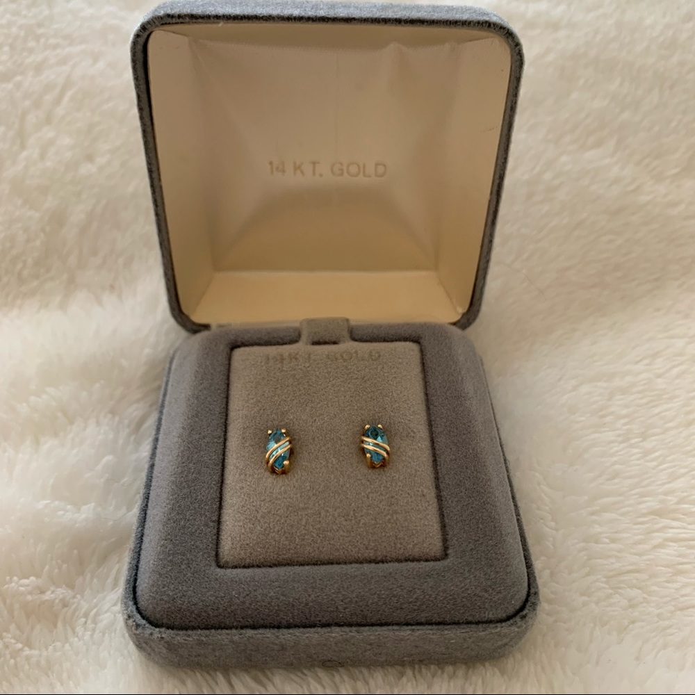 Blue Topaz and Gold Post Earrings